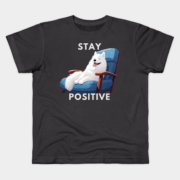 Stay Positive Dog on Couch Kids T-Shirt by NatashaCuteShop